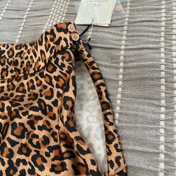 Something Navy Leopard Print Midi Slip Skirt Size Small Old Money Mob Wife Silky - Picture 8 of 10